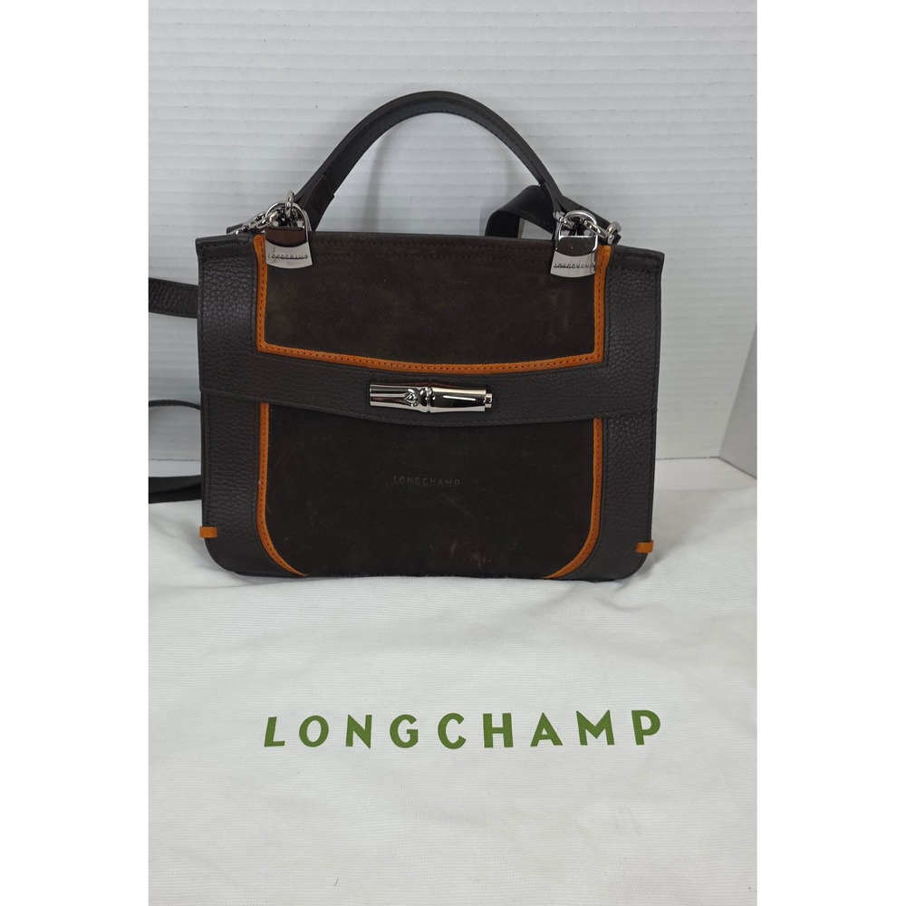 Longchamp Roseau Heritage‎ Brown Leather Suede Bamboo Toggle Bag L2063907 703
